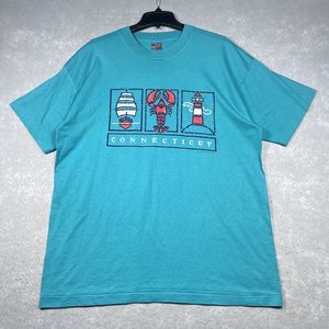 Vintage Fruit Of The Loom Shirt Best Mens X-Large Teal Connecticut Short Sleeve